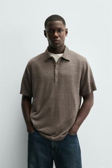 HEMP-VISCOSE POLO SHIRT - Brown by Zara