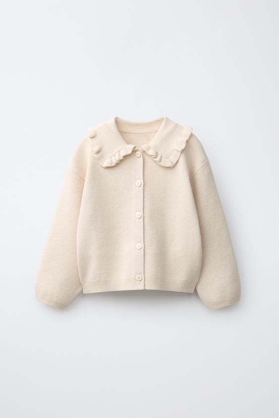 KNIT CARDIGAN WITH RUFFLED PETER PAN COLLAR - Sand / Marl by Zara - Image 0