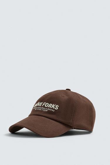 CAP WITH EMBROIDERED SLOGAN - Brown by Zara