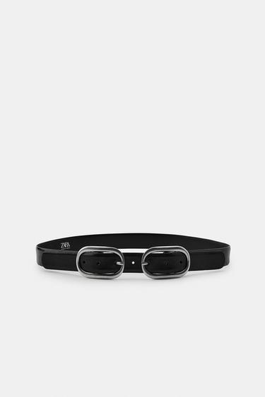 LEATHER BELT WITH DOUBLE BUCKLE - Black by Zara