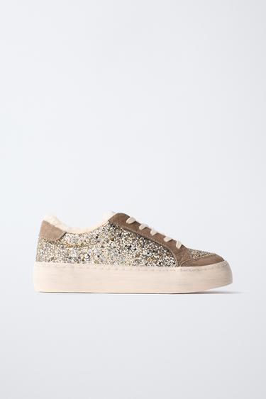 GLITTER FAUX SHEARLING SNEAKERS - Grey by Zara