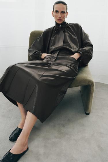 ZW COLLECTION PLEATED LEATHER EFFECT SKIRT - Taupe grey by Zara