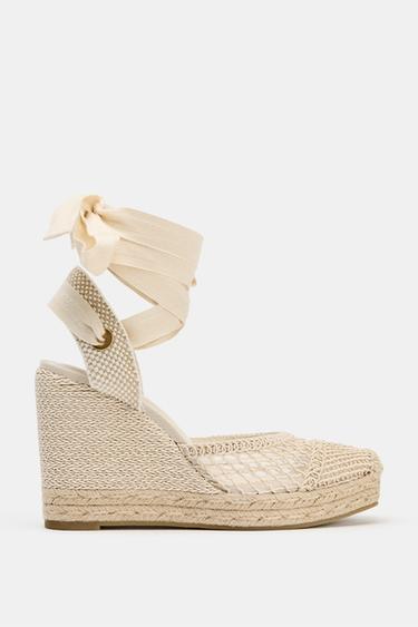 WOVEN WEDGE SANDALS - Ecru White by Zara