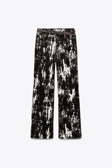 Z1975 HIGH-WAIST FLOCKED ANIMAL PRINT BELTED JEANS - brown/white by Zara