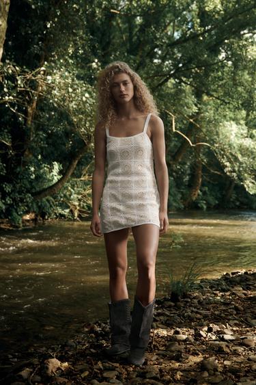 CROCHET SHORT DRESS - ecru-white by Zara