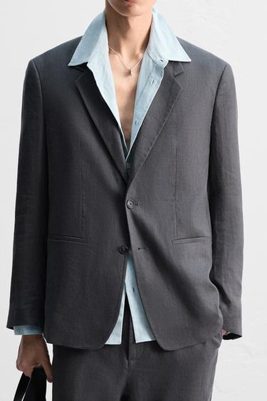 100% LINEN SUIT BLAZER - Dark grey by Zara