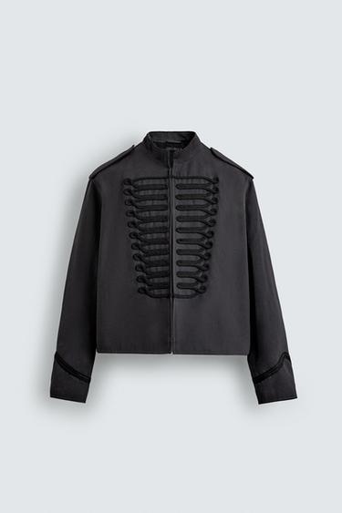CROPPED FIT FROGGING EMBROIDERY JACKET - Anthracite grey by Zara