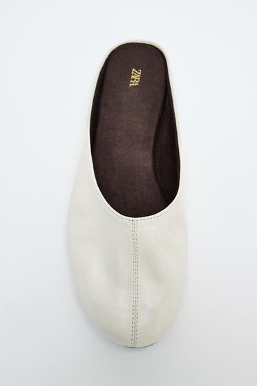 FLAT LEATHER MULE SHOES - Ecru White by Zara