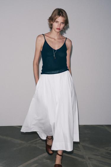 ZW COLLECTION POPLIN MIDI SKIRT - White by Zara
