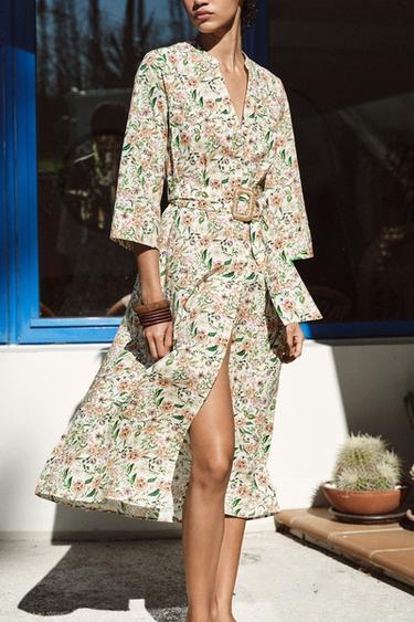 PRINTED POPLIN MIDI DRESS - Multicoloured by Zara