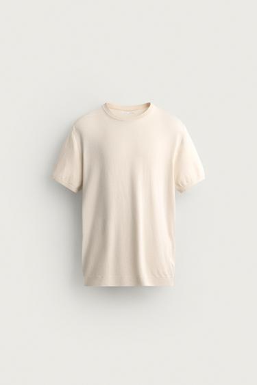 BASIC REGULAR FIT KNIT T-SHIRT - Ecru by Zara