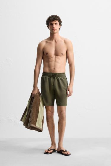 BASIC LONG SWIMMING TRUNKS - Khaki by Zara - Image 0