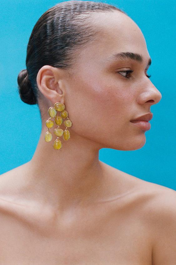 RESIN STONE EARRINGS - Yellow by Zara - Image 0