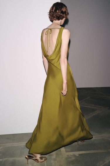 ZW COLLECTION LONG SATIN DRESS - Olive green by Zara