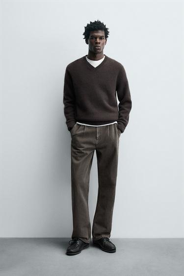 STRAIGHT FIT PLEATED JEANS - Taupe grey by Zara - Image 0