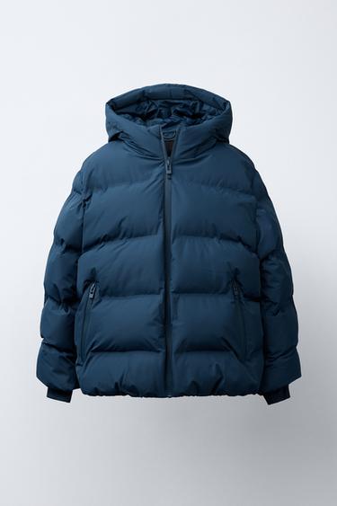 WATER-REPELLENT LABEL PUFFER COAT - Bluish by Zara