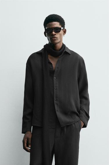 STRIPED JACQUARD SHIRT - Black by Zara