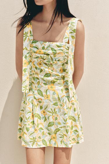 PRINTED LINEN BLEND SHORT DRESS - Multicoloured by Zara