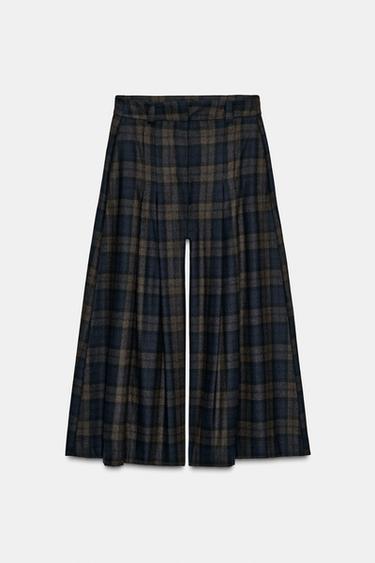 ZW COLLECTION CHECKED WOOL BLEND TROUSERS - Brown-Blue by Zara