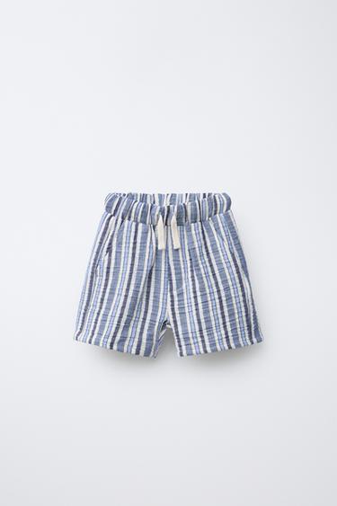 TEXTURED STRIPED BERMUDA SHORTS - Blue by Zara - Image 0