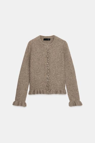 KNIT CARDIGAN WITH RUFFLE TRIMS - Mink by Zara