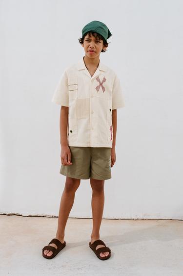 EMBROIDERED PATCHWORK LINEN-BLEND SHIRT - Ecru by Zara