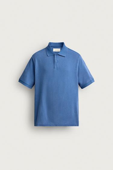 REGULAR FIT WASHED PIQUÉ POLO SHIRT - Faded blue by Zara