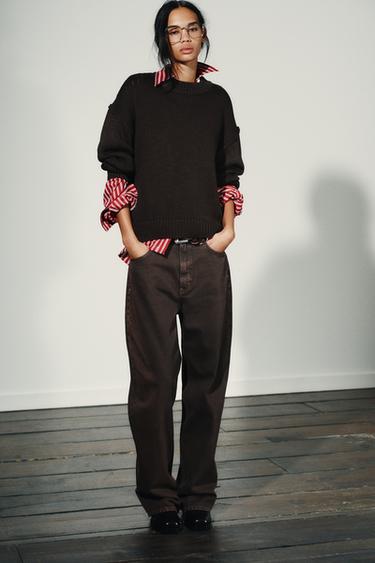 TRF STRAIGHT HIGH-WAIST JEANS - Brown by Zara