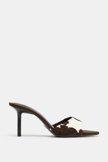 ANIMAL PRINT LEATHER HEELED SANDALS - Multicoloured by Zara