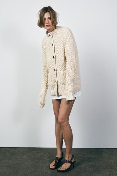 HIGH-NECK KNIT COAT - Ecru by Zara - Image 0