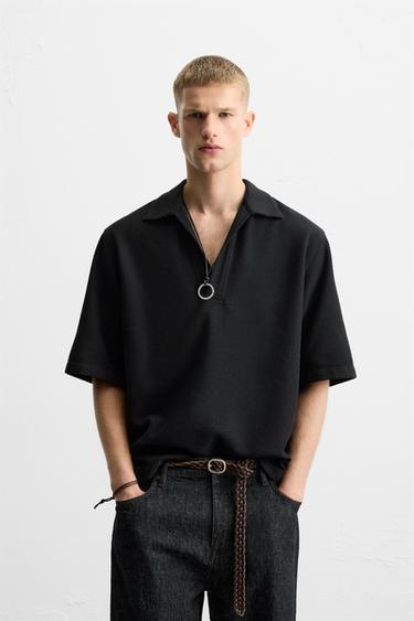 RELAXED FIT TEXTURED POLO SHIRT - Black by Zara