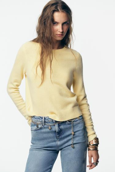 100% WOOL LONG SLEEVE SWEATER - Light yellow by Zara