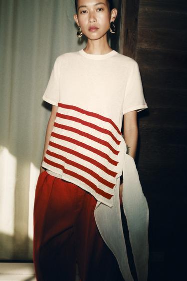 ASYMMETRIC STRIPED KNIT TOP - THE ITEM ZARA WOMAN - White / Red by Zara