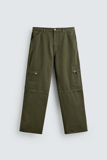 WASHED RELAXED FIT CARGO TROUSERS - Khaki by Zara