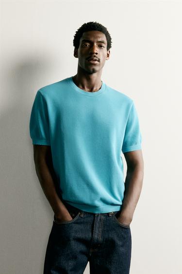 RELAXED FIT KNIT T-SHIRT - Turquoise by Zara
