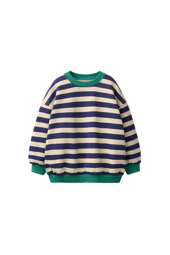 SWEATSHIRT WITH CONTRAST STRIPES - Ecru / Blue by Zara - Image 0