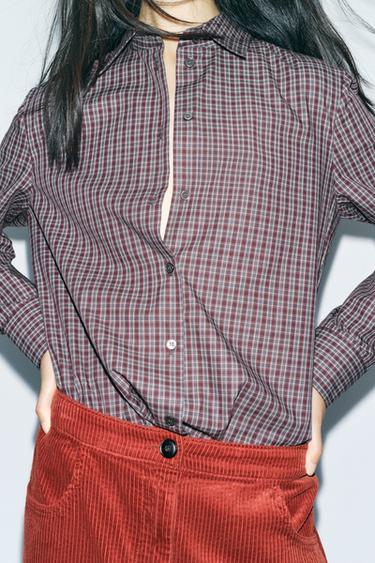 ZW COLLECTION CHECK SHIRT - Burgundy by Zara