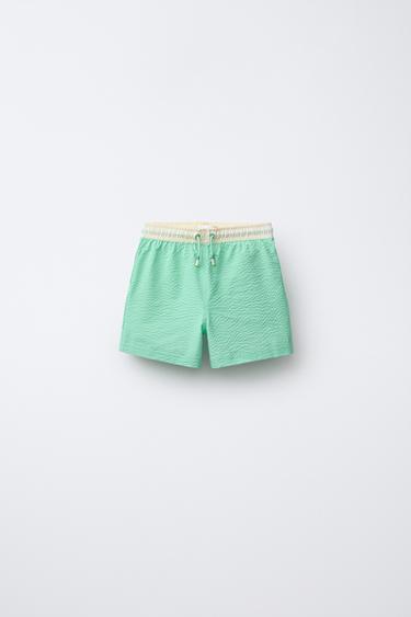 AGES 6-14 / SWIM BERMUDA SHORTS WITH LABEL - Green by Zara