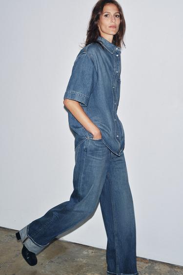 ZW COLLECTION MID-WAIST TURN-UP HEM JEANS - Mid-blue by Zara - Image 0