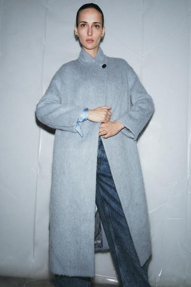 STRAIGHT COAT WITH MANTECO WOOL ZW COLLECTION - Sky blue by Zara