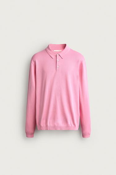 RELAXED FIT KNIT POLO SHIRT - Pink marl by Zara