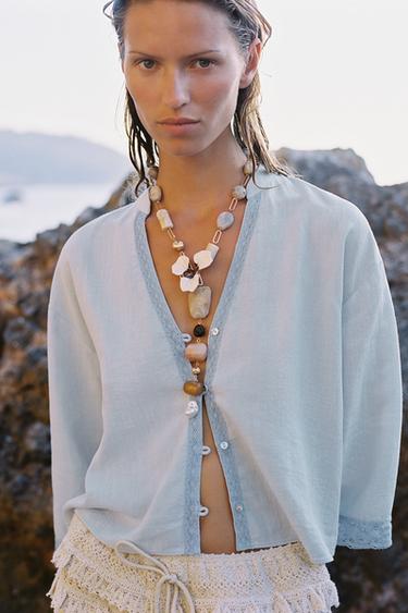 LACE SHORT SHIRT - Sky blue by Zara