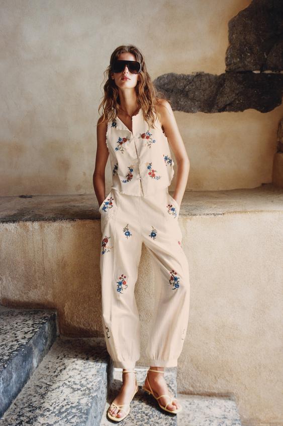 EMBROIDERED WAISTCOAT TOP - Ecru by Zara - Image 0