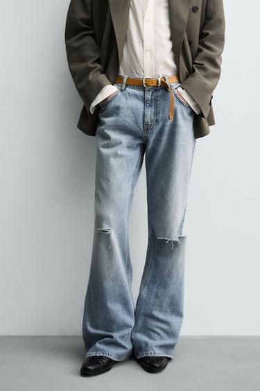 RIPPED FLARE FIT JEANS - Light blue by Zara