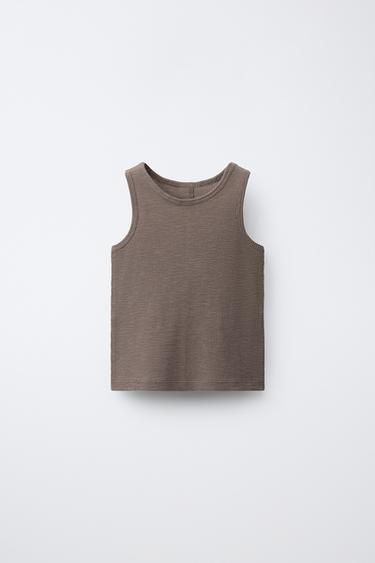 RIBBED SLEEVELESS T-SHIRT - Brown / Taupe by Zara