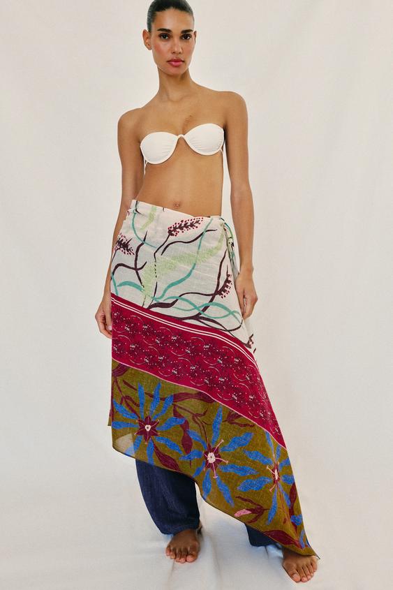 PRINTED LINEN BLEND SCARF - Multicoloured by Zara - Image 0