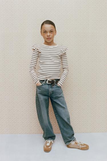 RIBBED STRIPED T-SHIRT WITH RUFFLES - Stripes by Zara