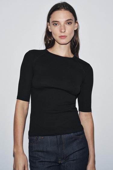 RIB T-SHIRT - Black by Zara