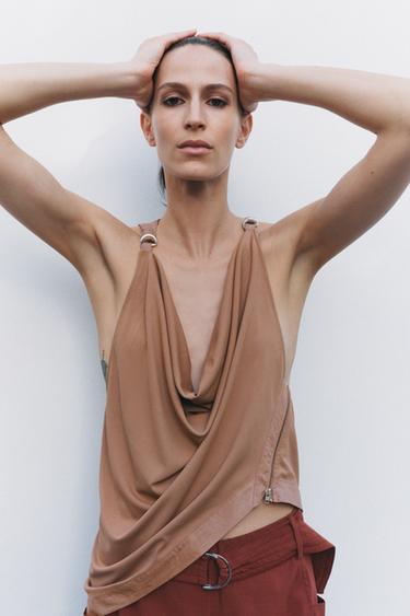 FLOWING ZIP TOP - Beige by Zara