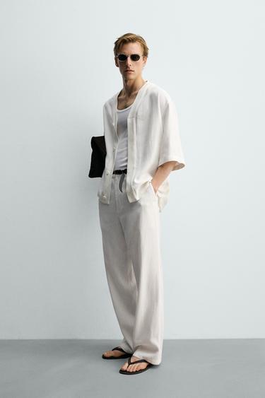 RELAXED FIT VISCOSE - HEMP TROUSERS - Oyster-white by Zara
